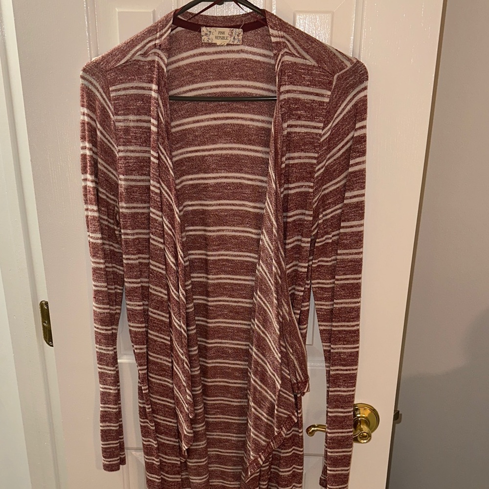 Burgundy & Cream Striped Cardigan